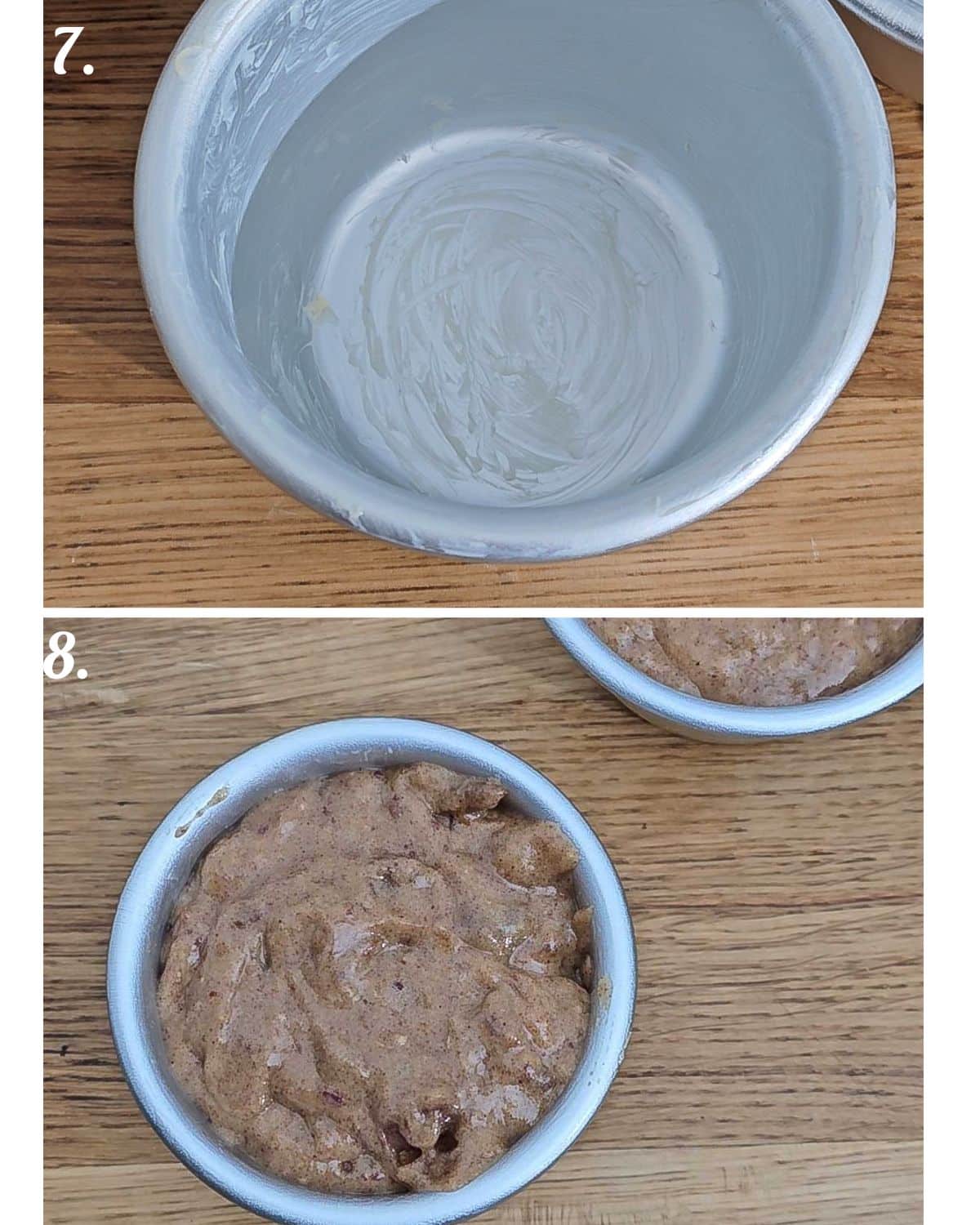 Grease pudding tins. Put the pudding mixture into them and bake.