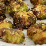 Air fried smashed brussel sprouts ready to eat.