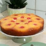 Vegan Pineapple Upside Down cake ready to slice.
