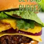 Deliciously stacked beyond burger with teriyaki sauce and grilled pineapple ready to eat.
