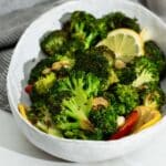 Burnt Broccoli ready to eat in a bowl.