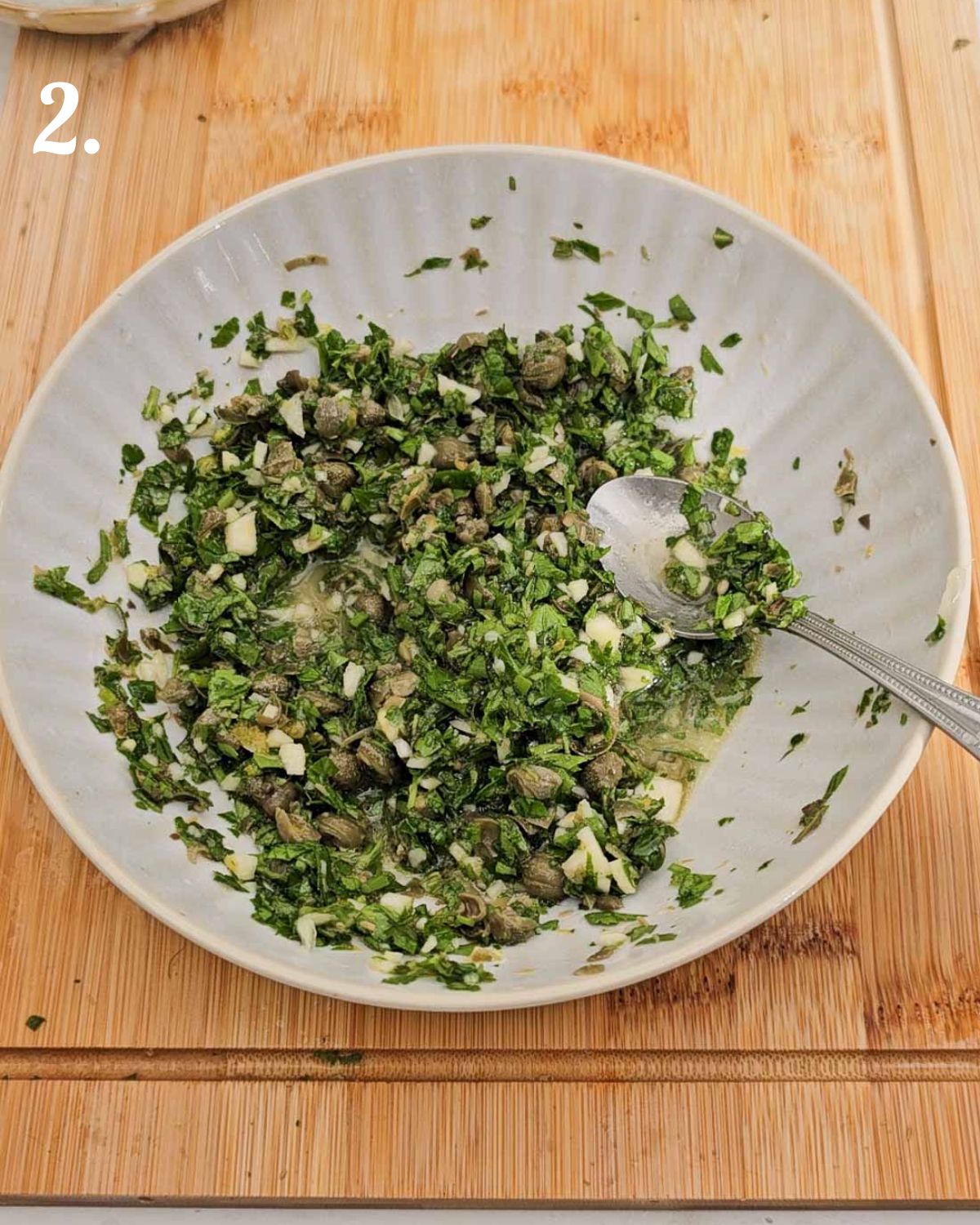 The salsa verde mixed up and ready to use.