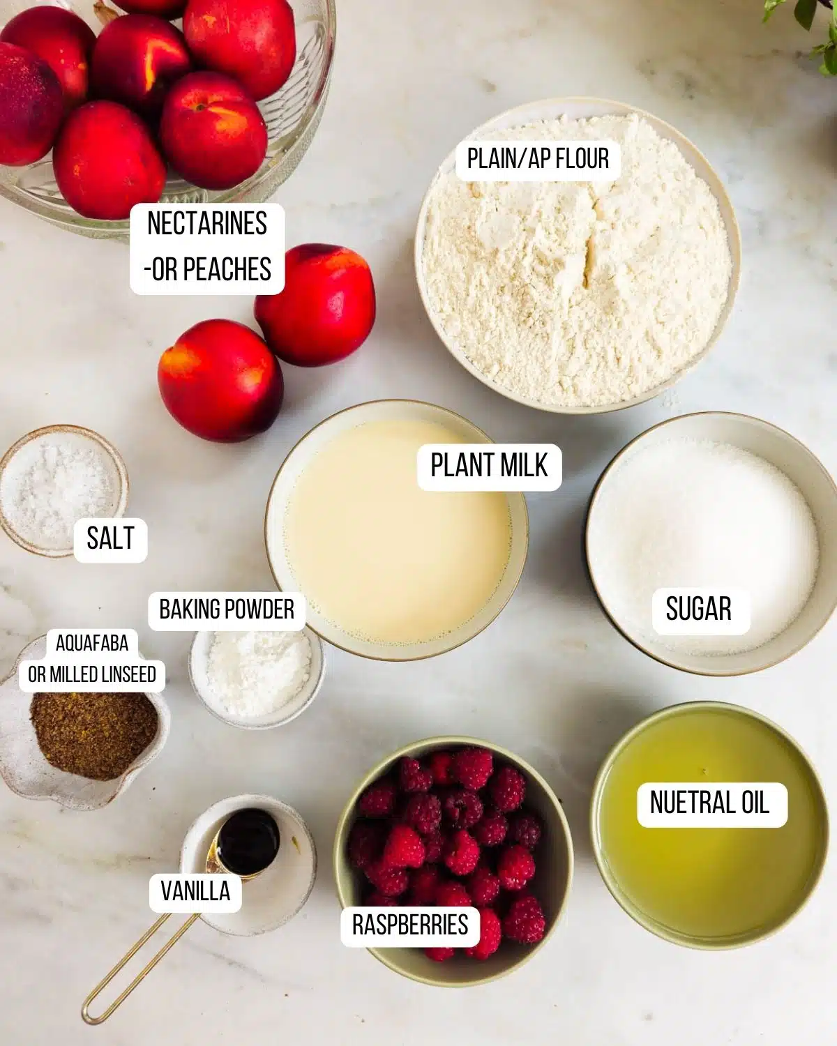 Ingredients for the Peach and Raspberry Cake.