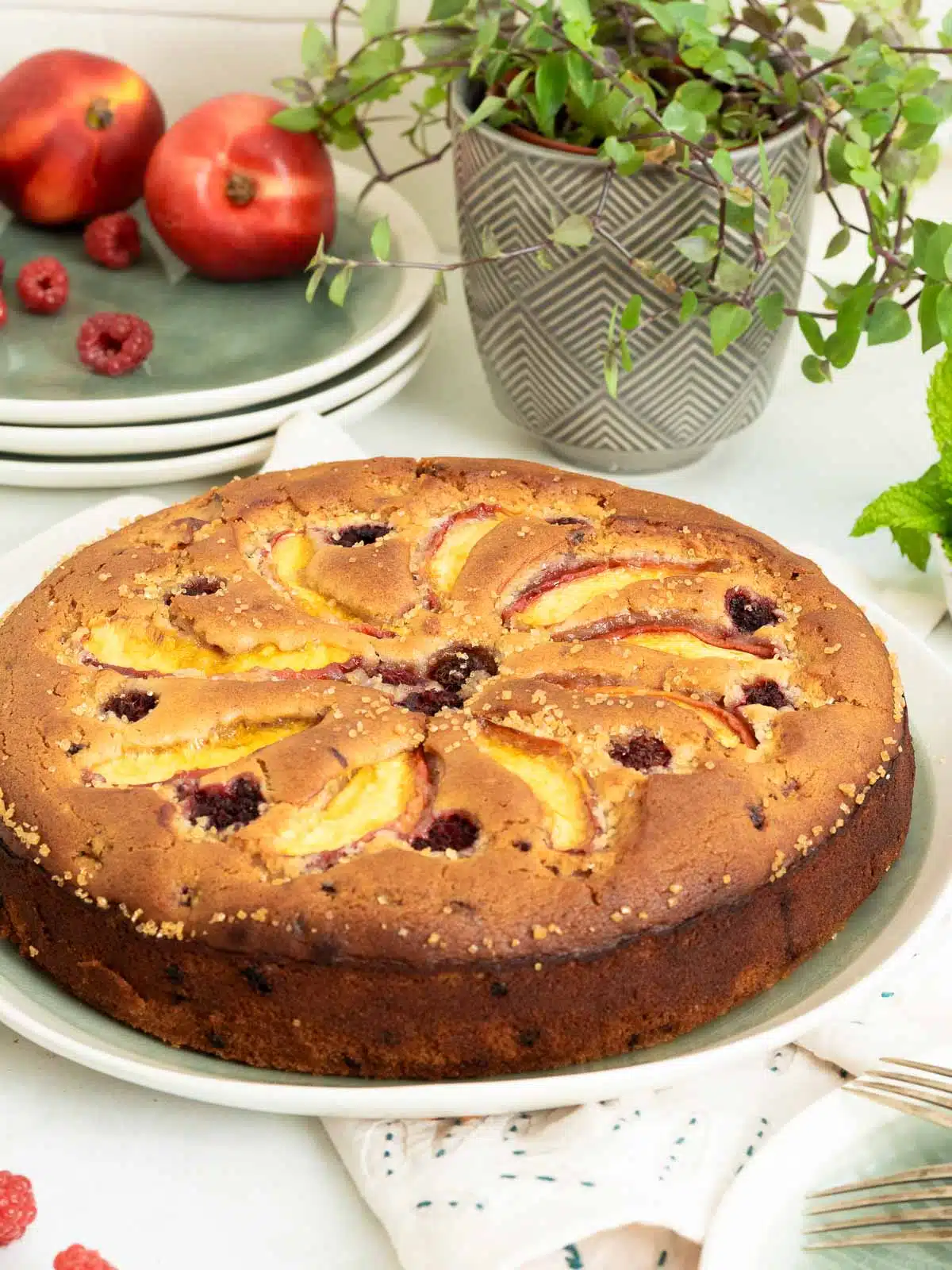 Peach and Raspberry Cake ready to eat