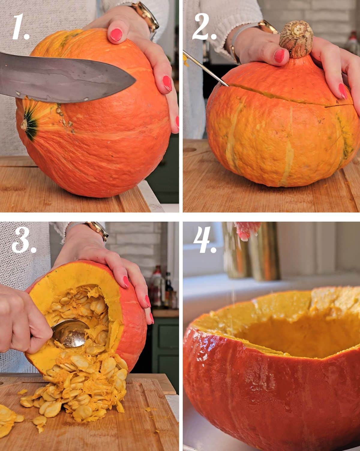 How to carve a squash or pumpkin to hollow it out to roast it whole.