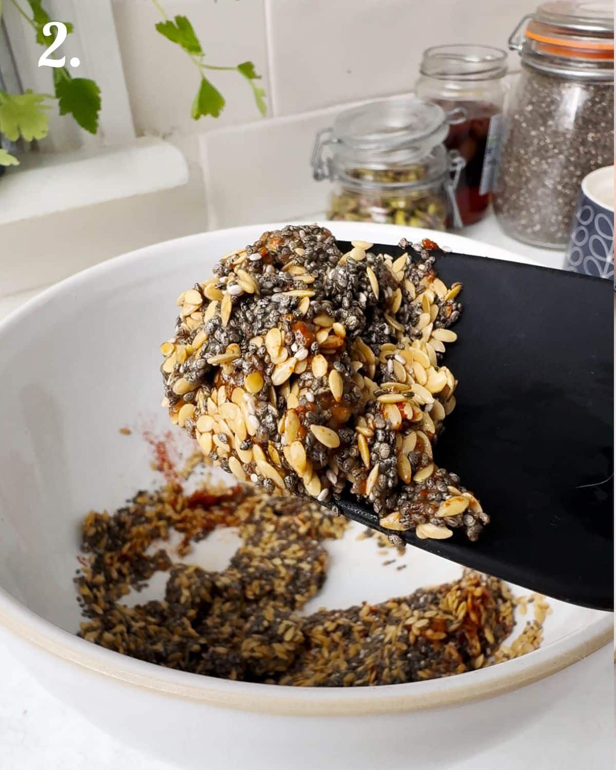 The chia and flaxseeds will form a gel once they have water added to them.