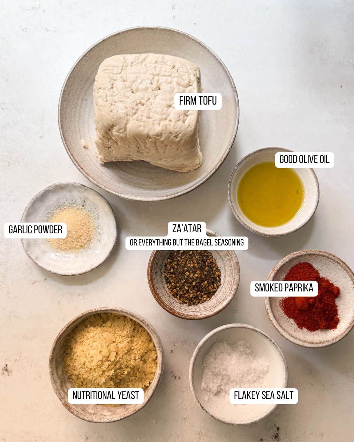 The ingredients for the tofu crispy crackers laid out ready to use.