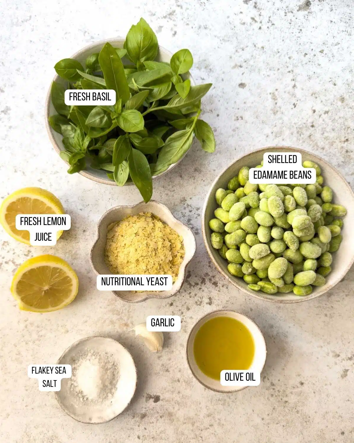 The ingredients for the edamame dip laid out ready to use.
