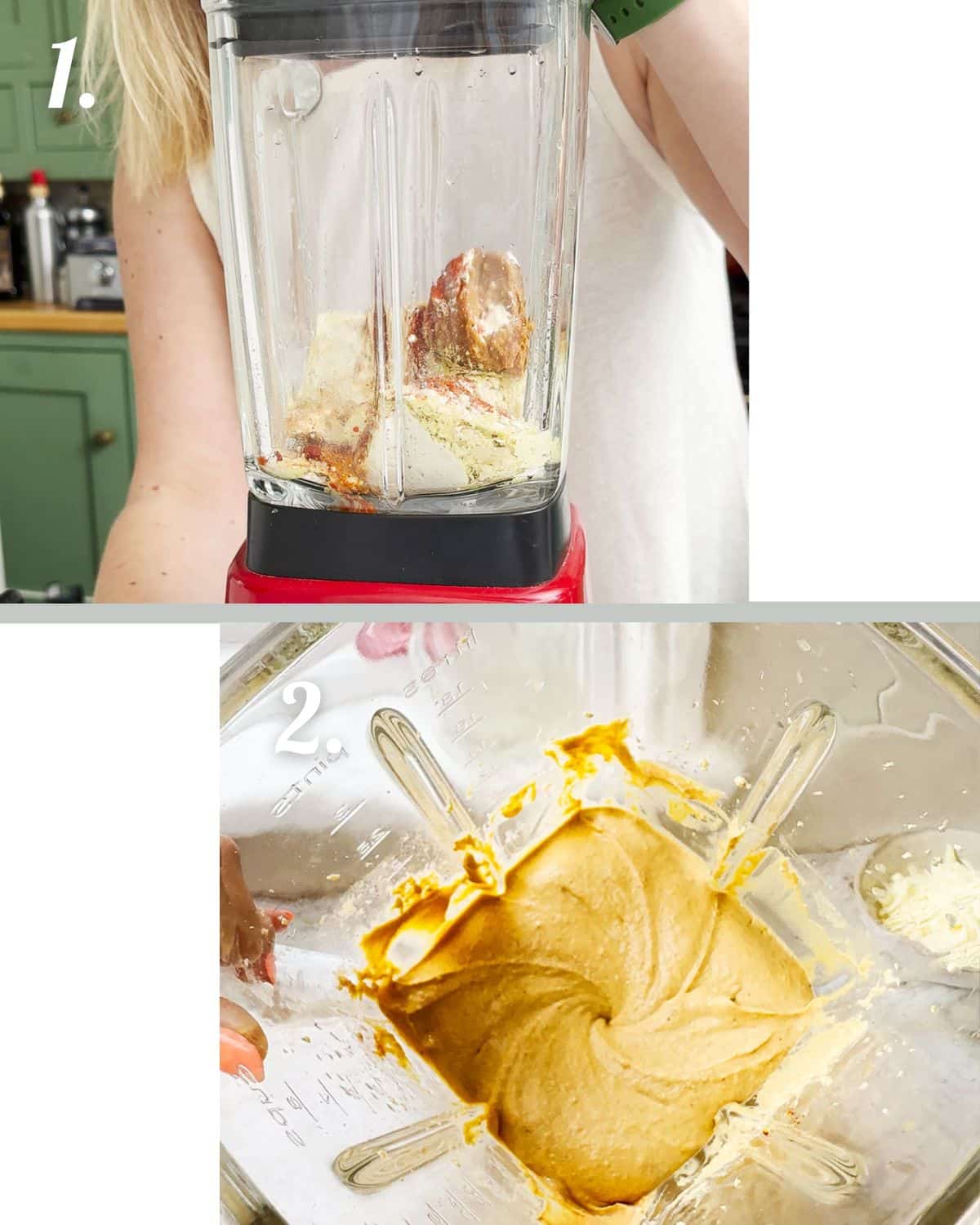 Preparing the cheese queso mixture in a blender.