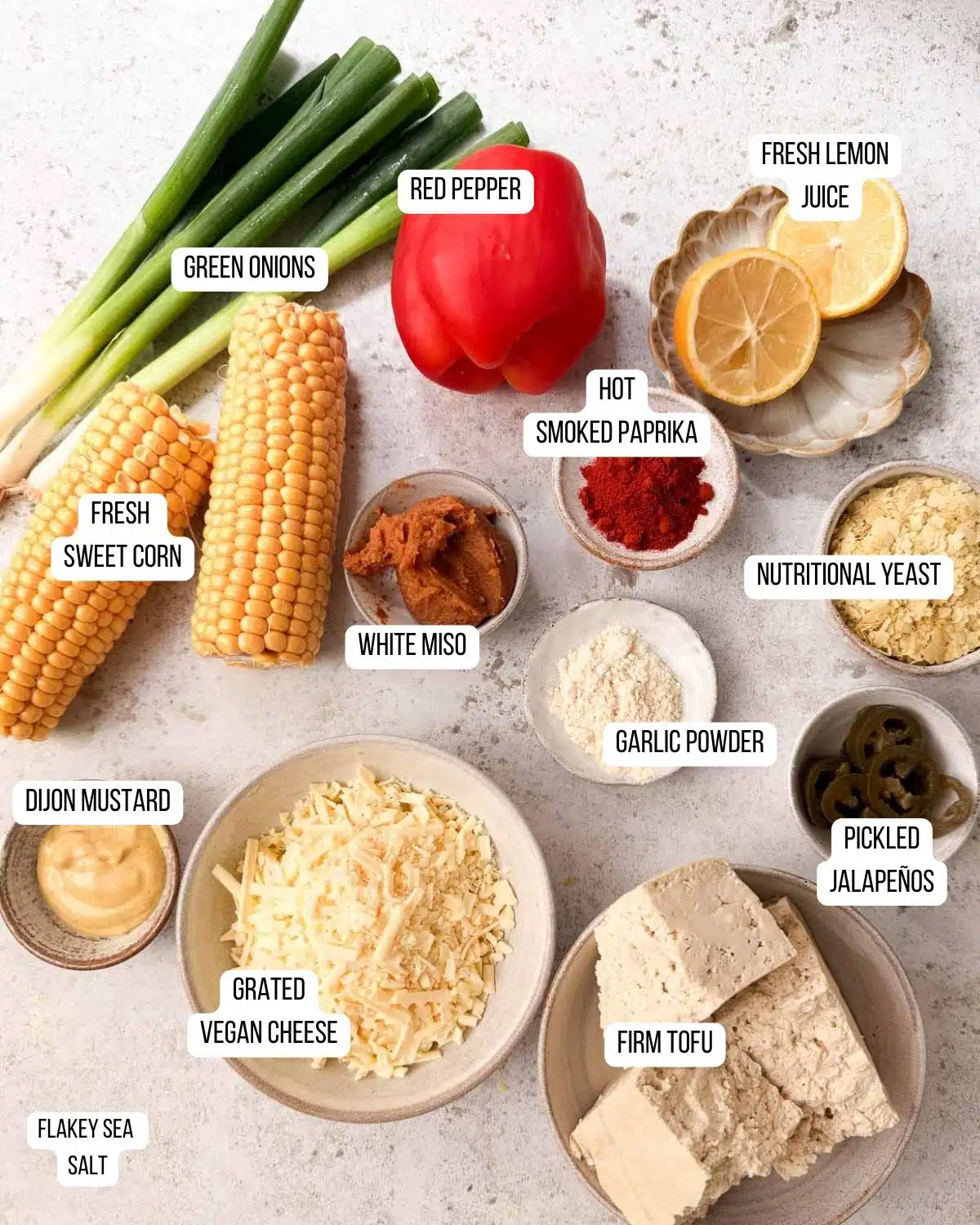 Ingredients for the hot street corn queso dip laid out ready to use.