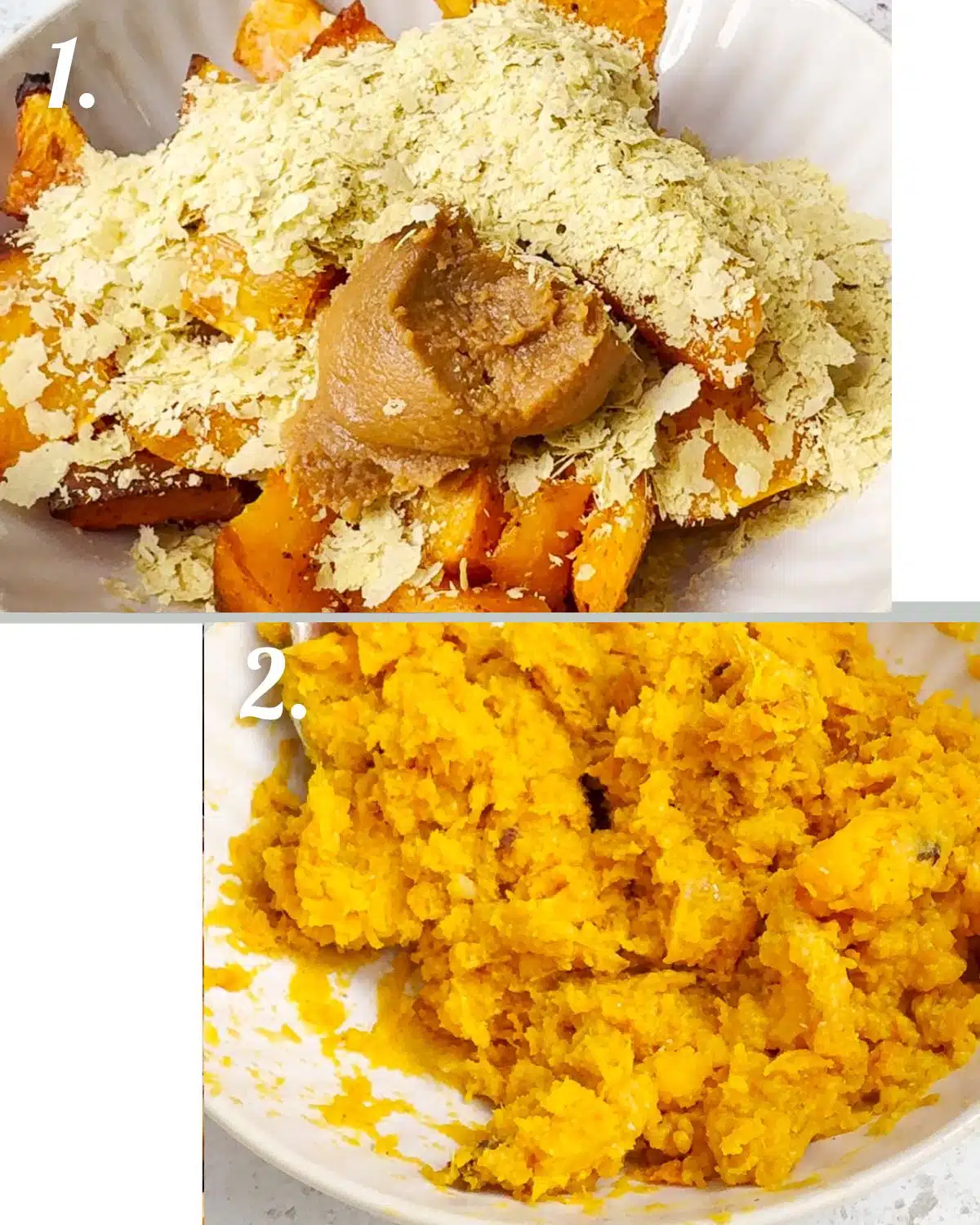 Making the cheesy butternut squash filling for the arancini.