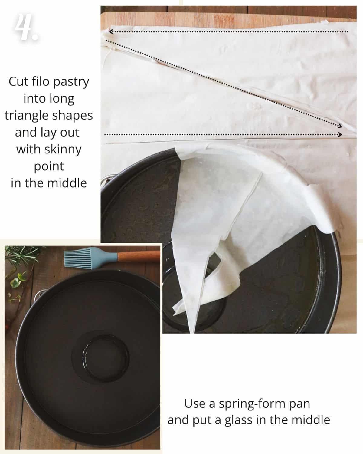 Showing how to cut the filo pastry and layer it up into a wreath shape.