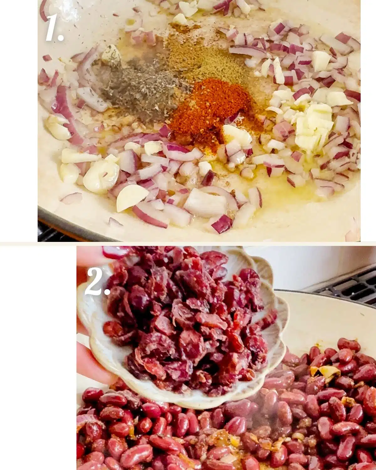 Preparing the mixture to make the bean balls.