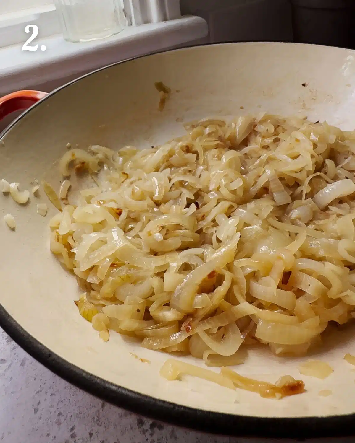 Slowly caramelised onions ready to have the beans and other ingredients added.