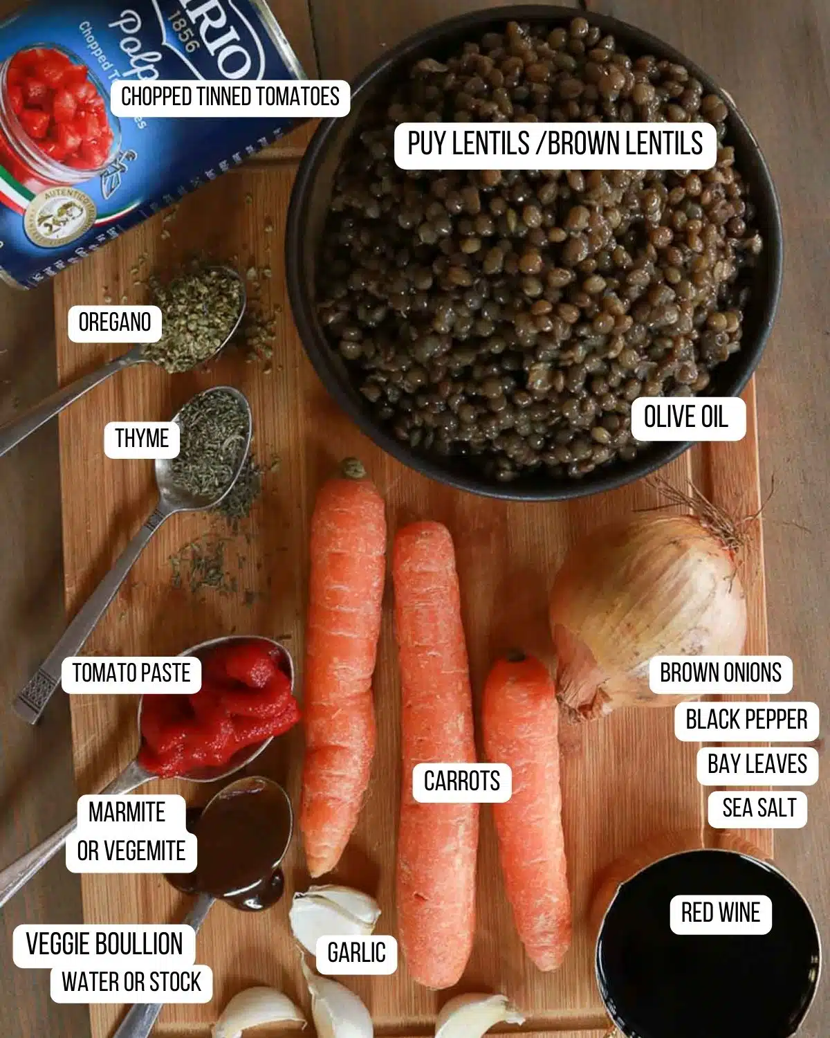 Ingredients for the lentil base of the shepherds pie (vegan) .
