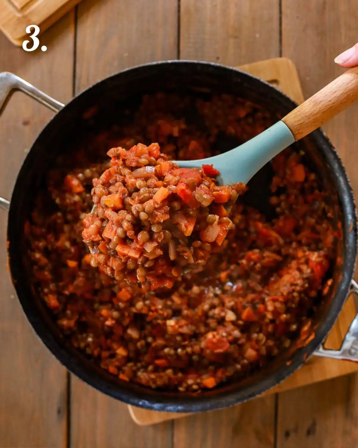 How the cooked lentil base should look when ready to make the shepherds pie.