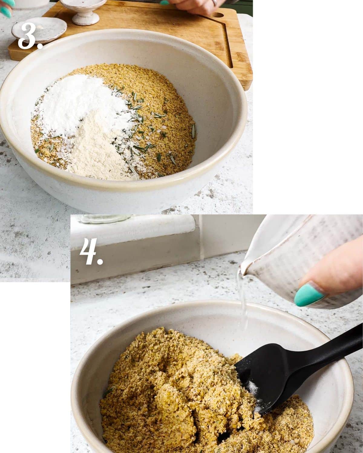 How to mix up the ingredients then add water in bit by bit to form a thick paste.