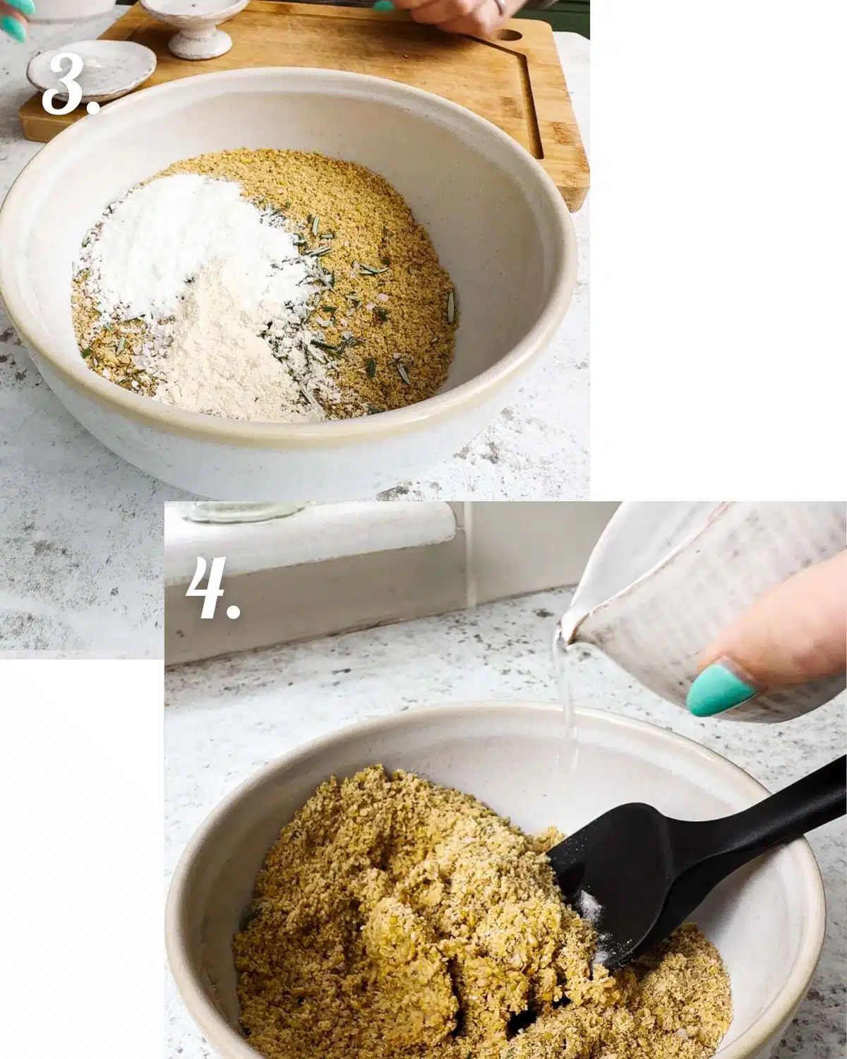 How to mix up the ingredients then add water in bit by bit to form a thick paste.