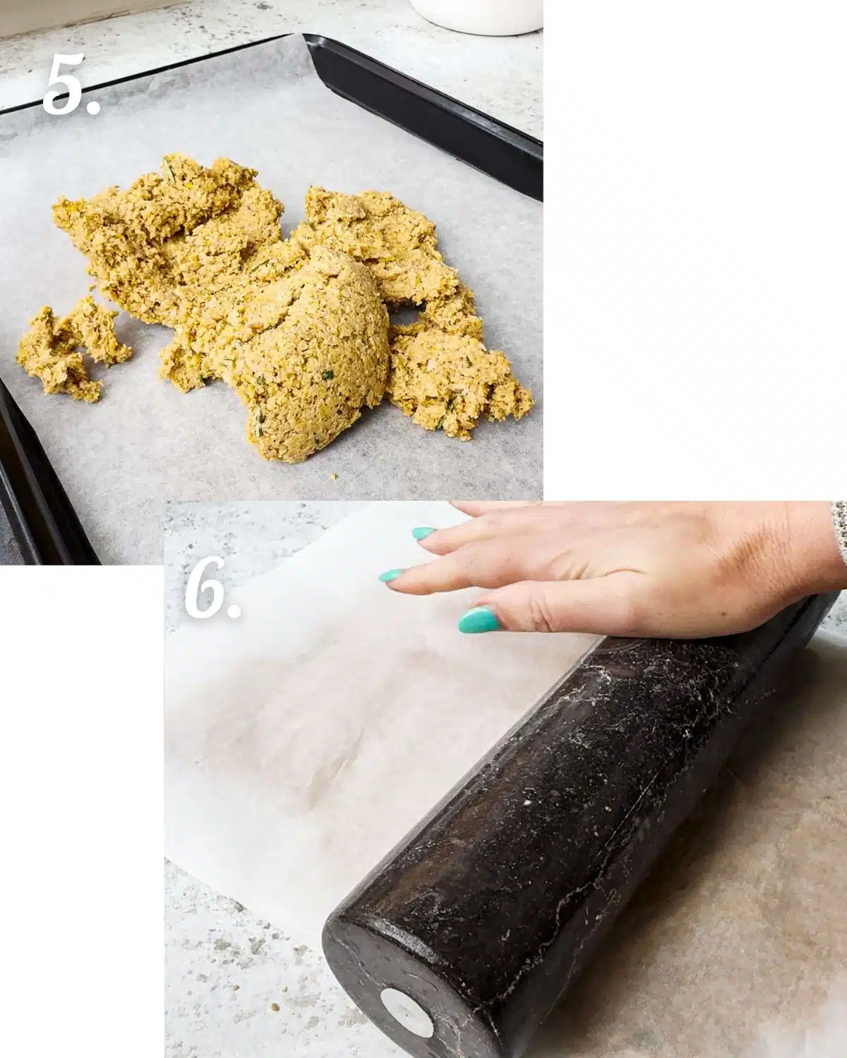 Spread out the flax seed mixture between two pieces of baking paper and roll out with a rolling pin.