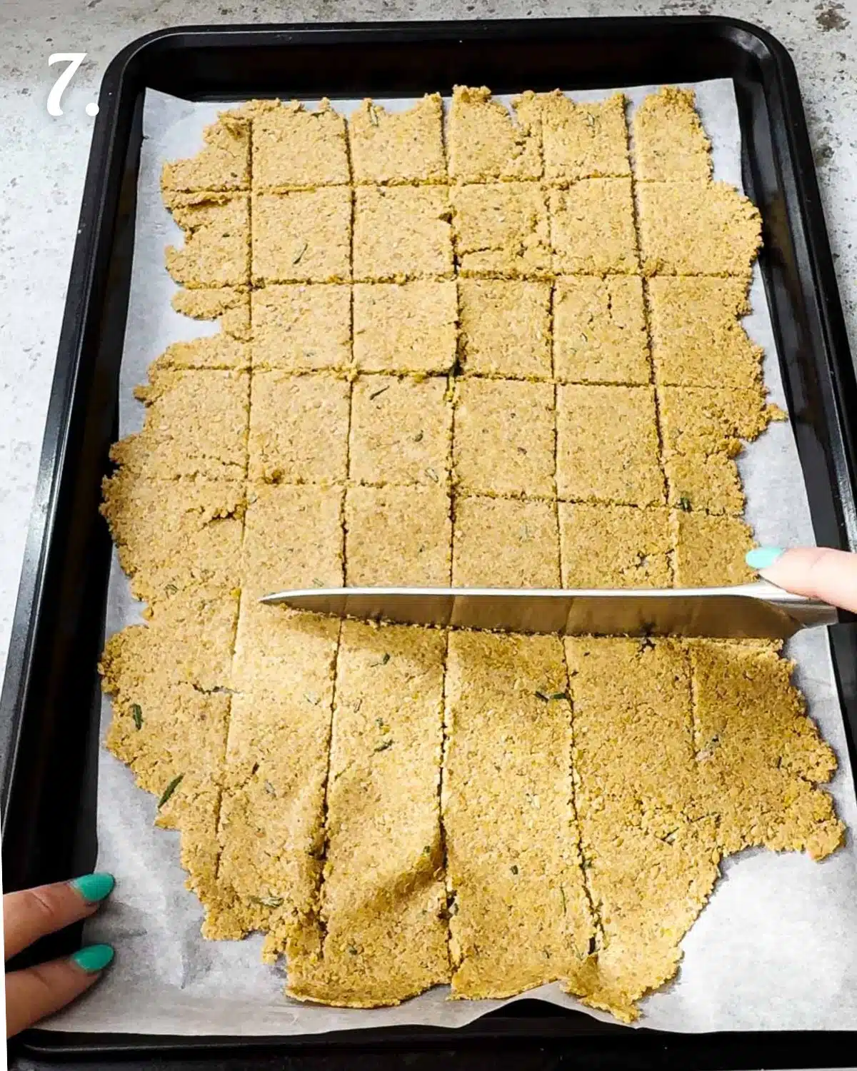 Cut up the crackers into squares then bake until crispy