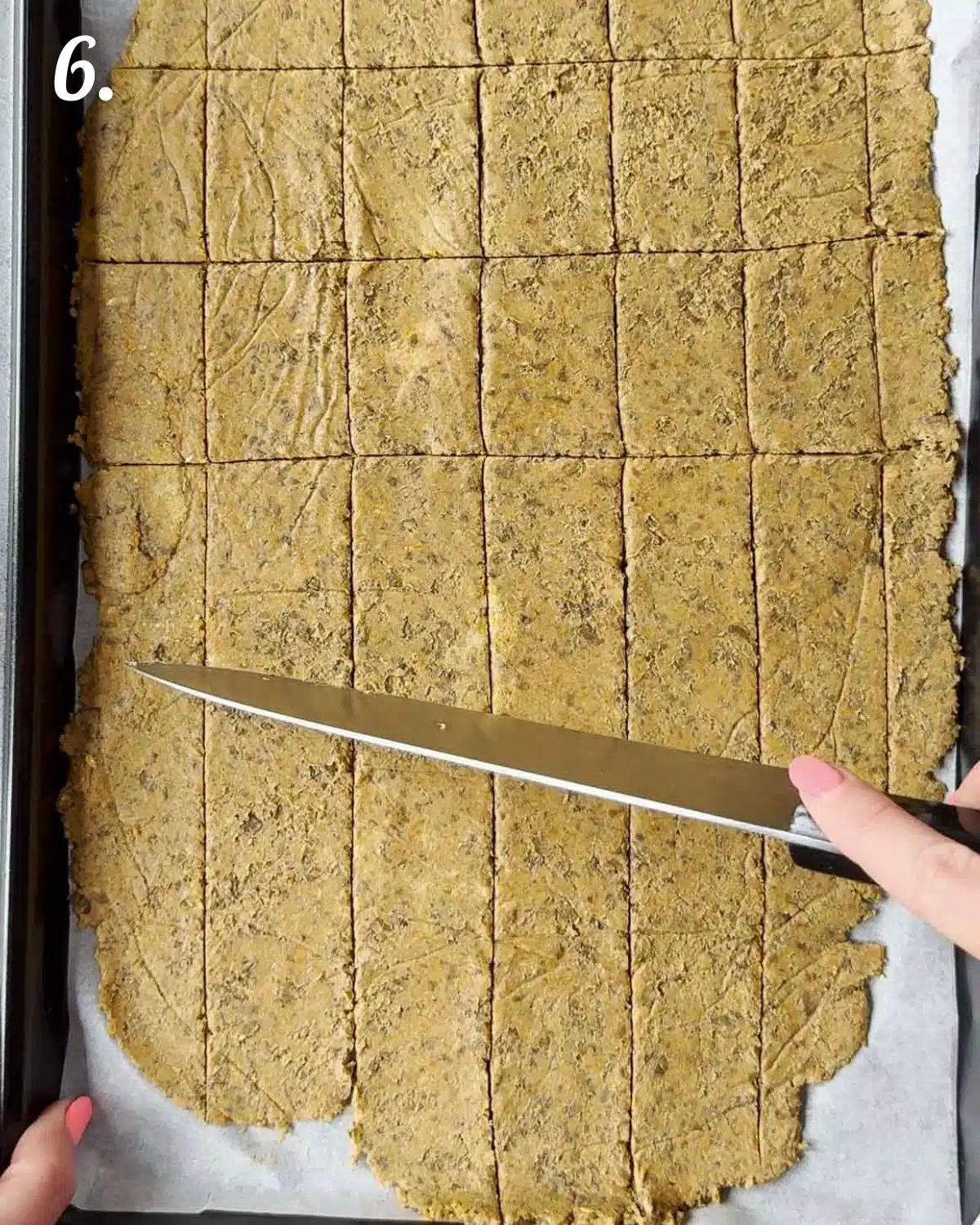 Score into squares and bake in the oven.