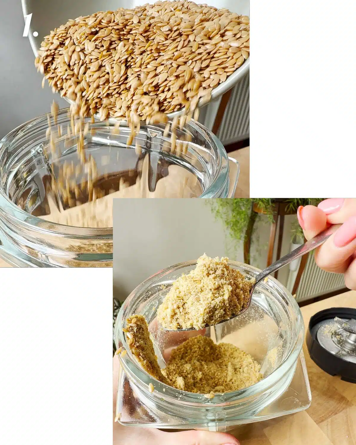 Blending the flaxseeds ready to use.