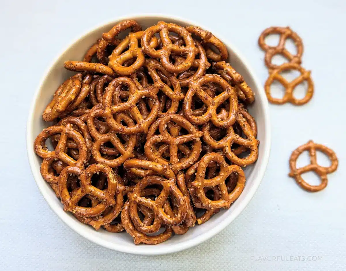 Spicy Seasoned Pretzels in a bowl ready to eat.