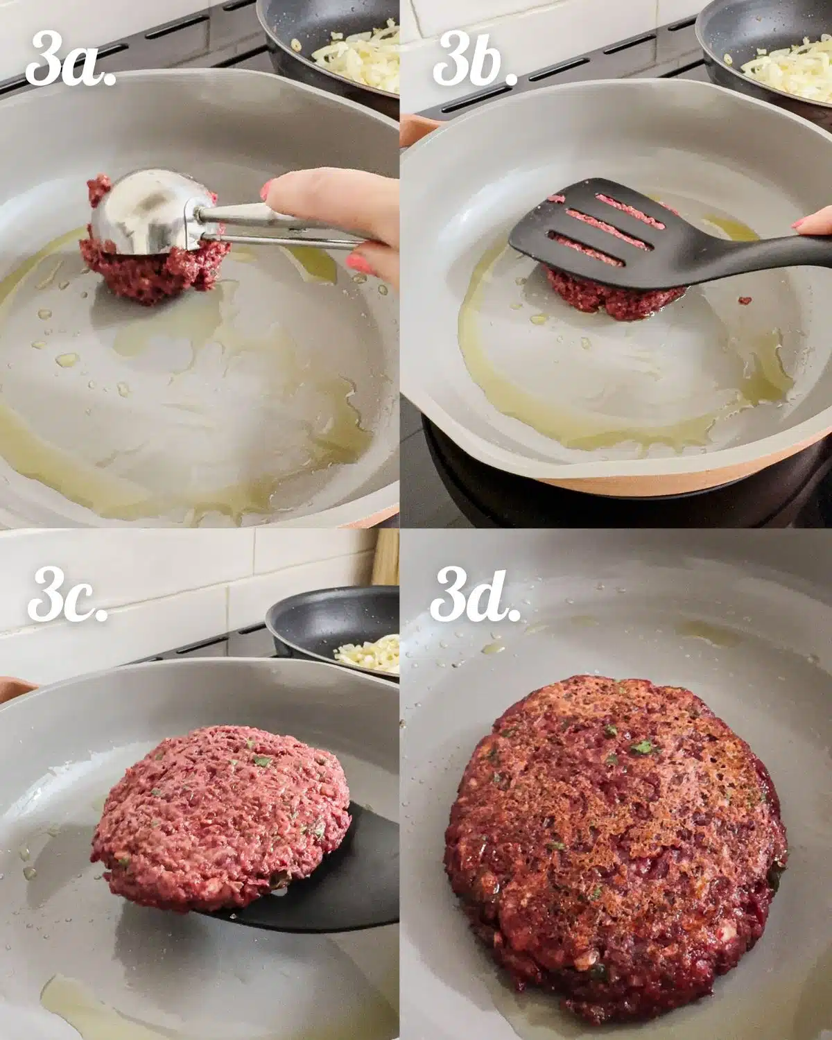 Step by step how to pan fry the beet burger patties