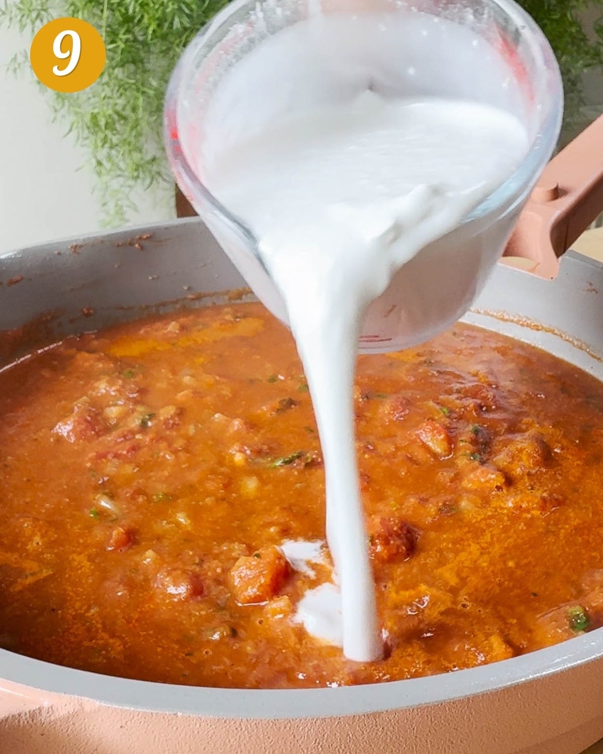 Add in the coconut milk to the tomatoes and let simmer.
