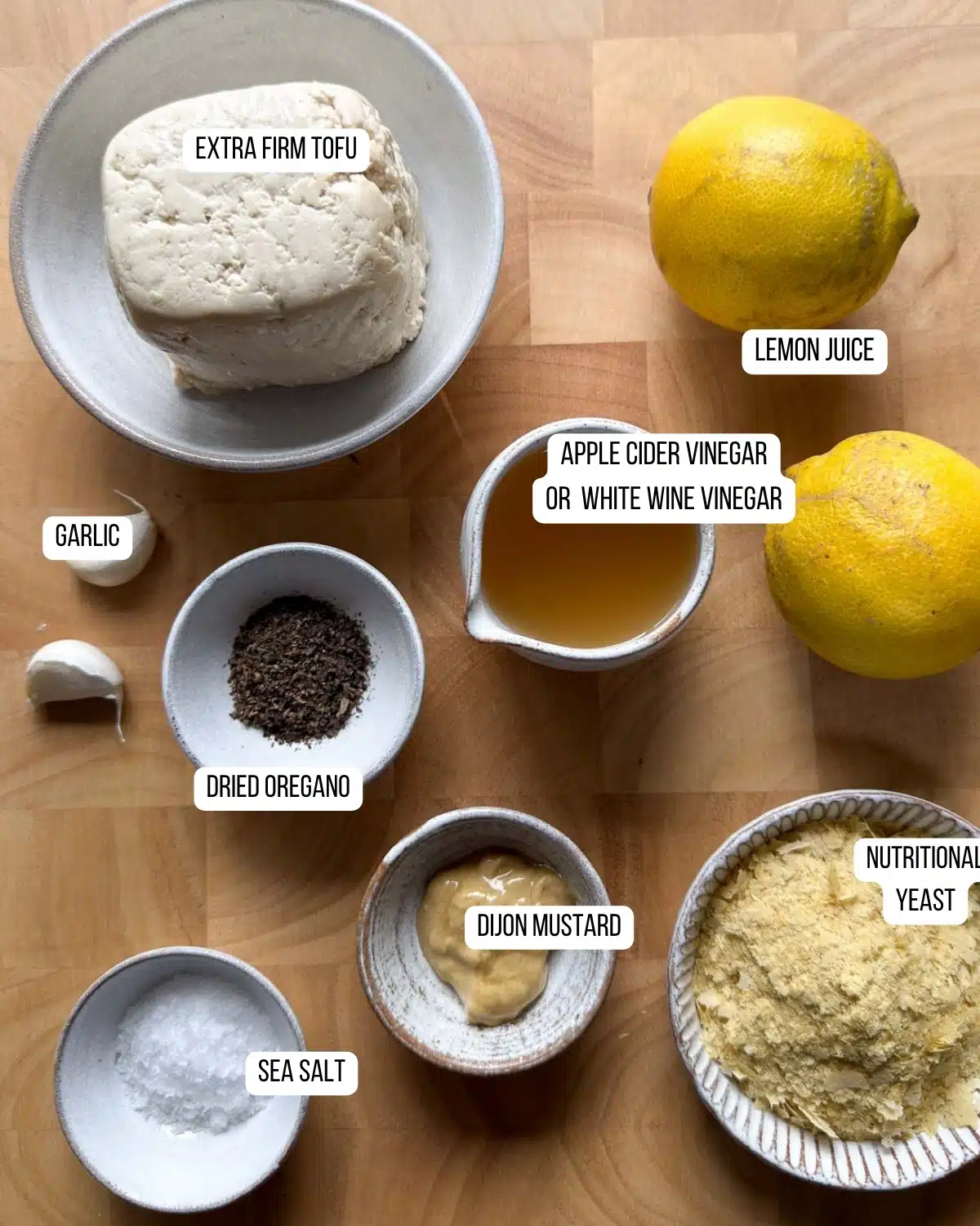 Ingredients for the tofu halloumi laid out ready to use.