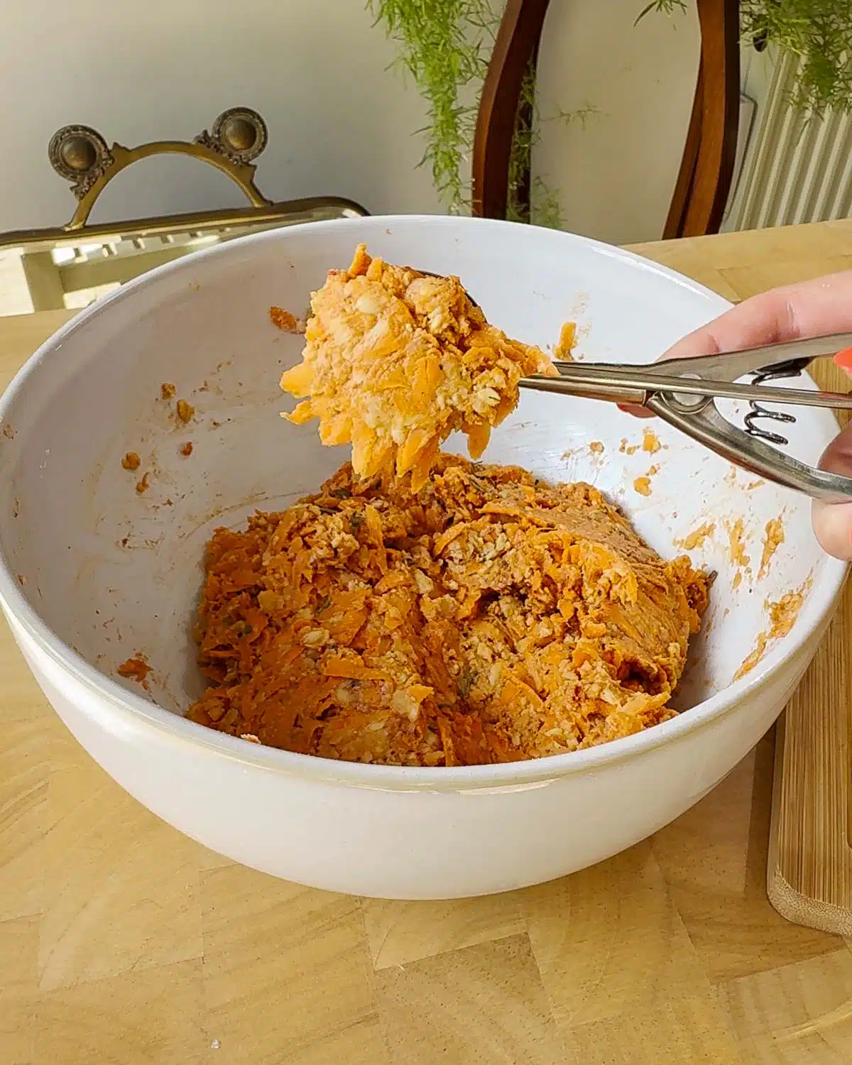 Use a cookie scoop to scoop out the fritters.