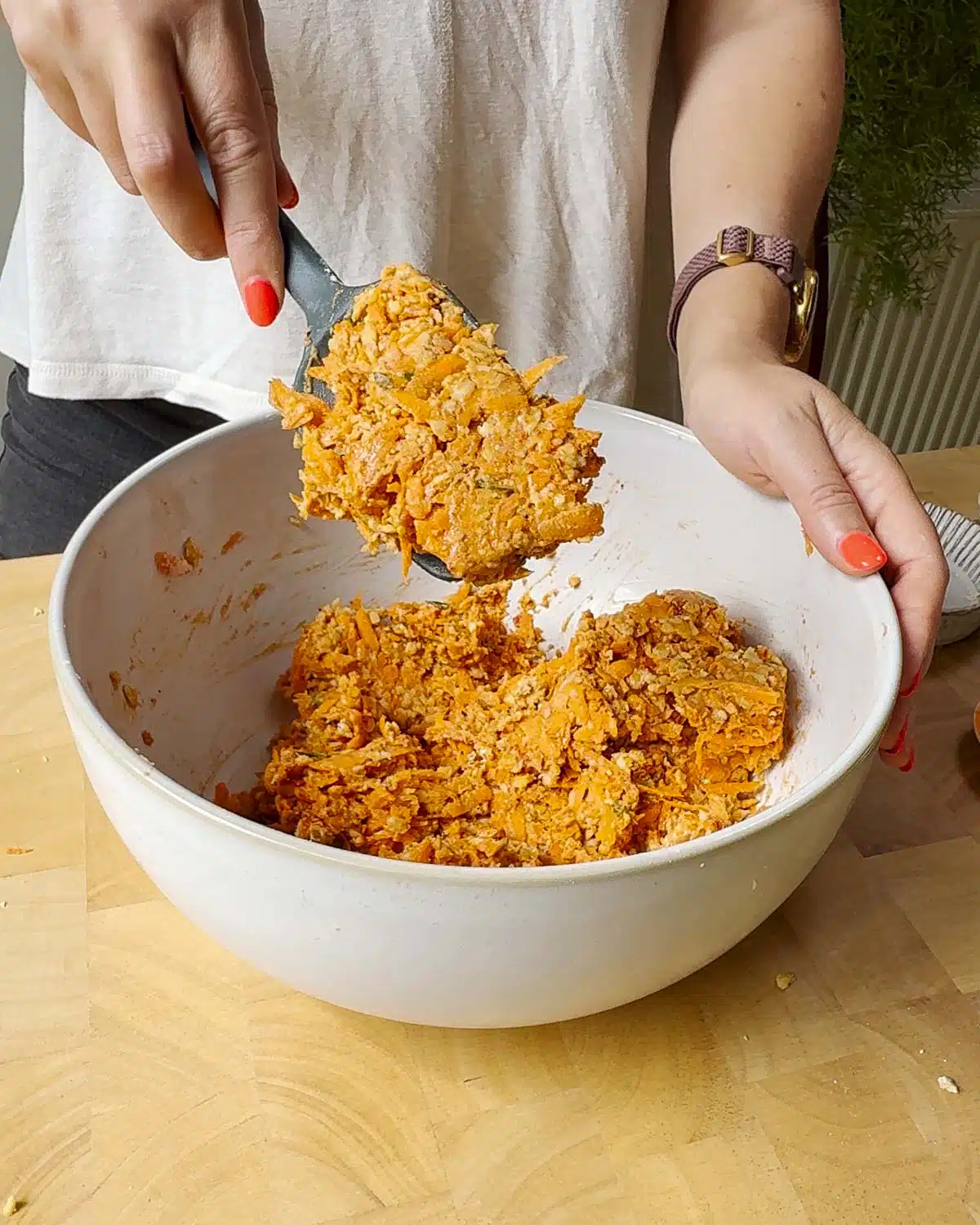 How the tempeh carrot fritter mix should look before frying.