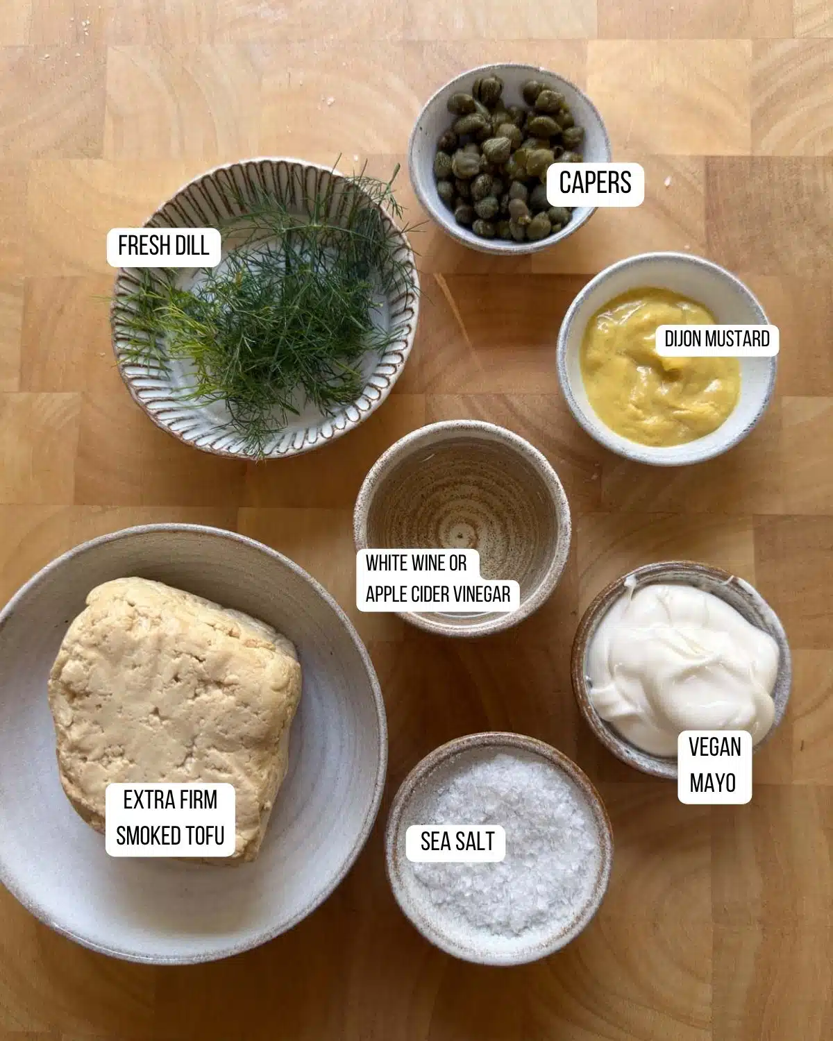 Ingredients for the vegan tofu 'tuna' to add to the nicoise salad.