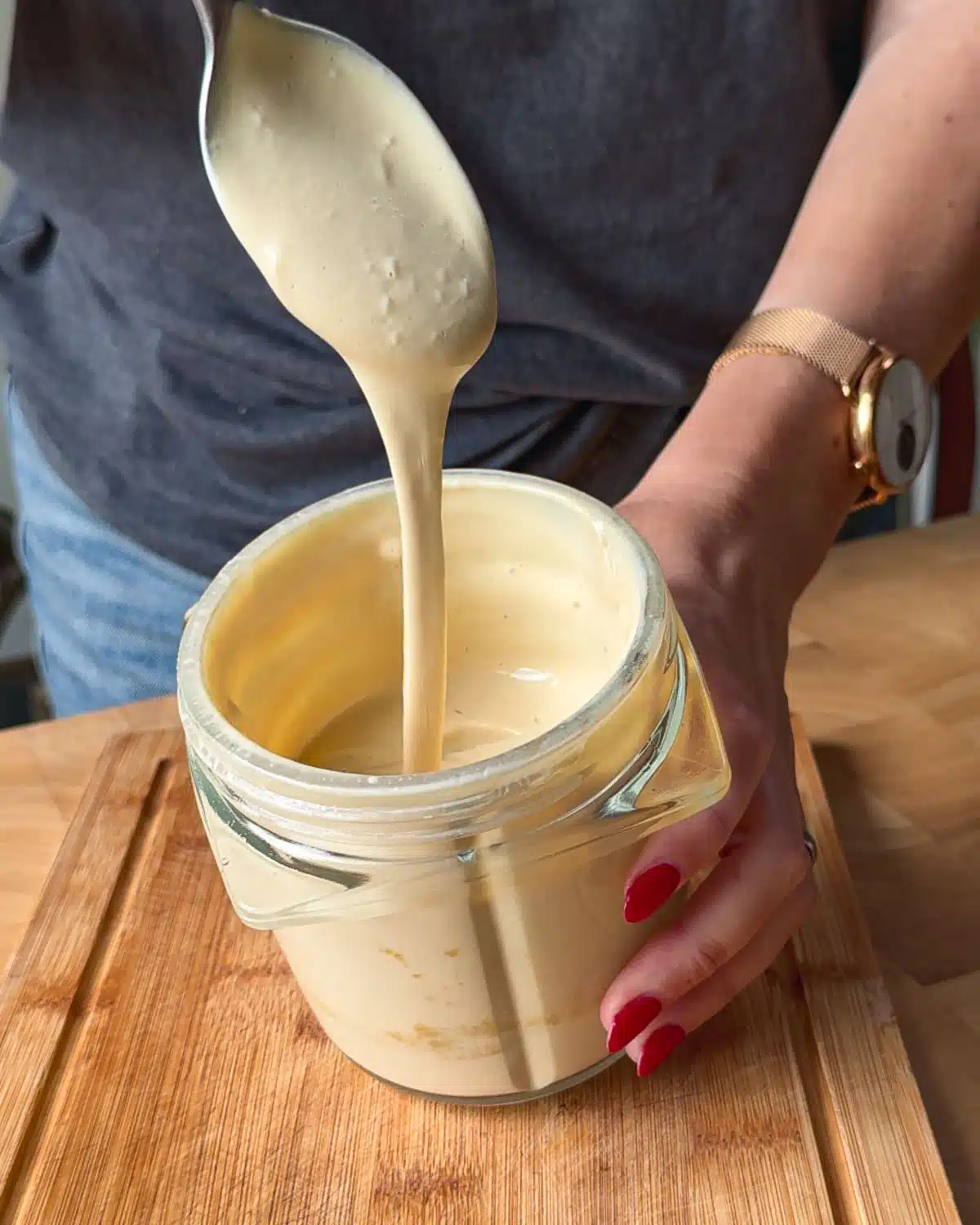 The sauce is ready to use when it is smooth and creamy.