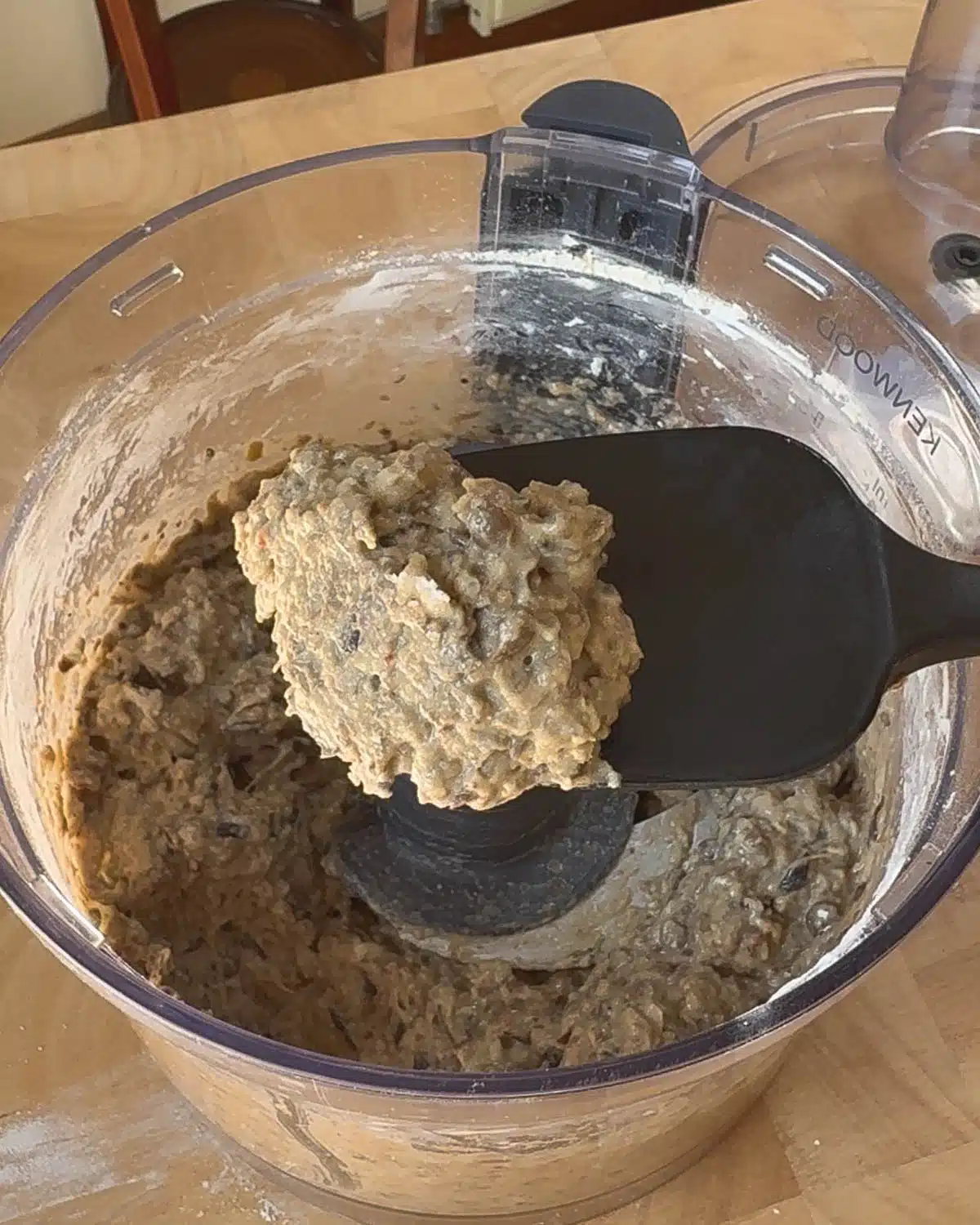 Blend until you get a thick texture that holds together. Set aside for 10 mins to firm up.