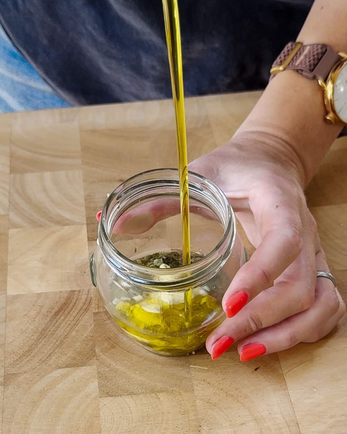 Make the salad dressing in an old jar.