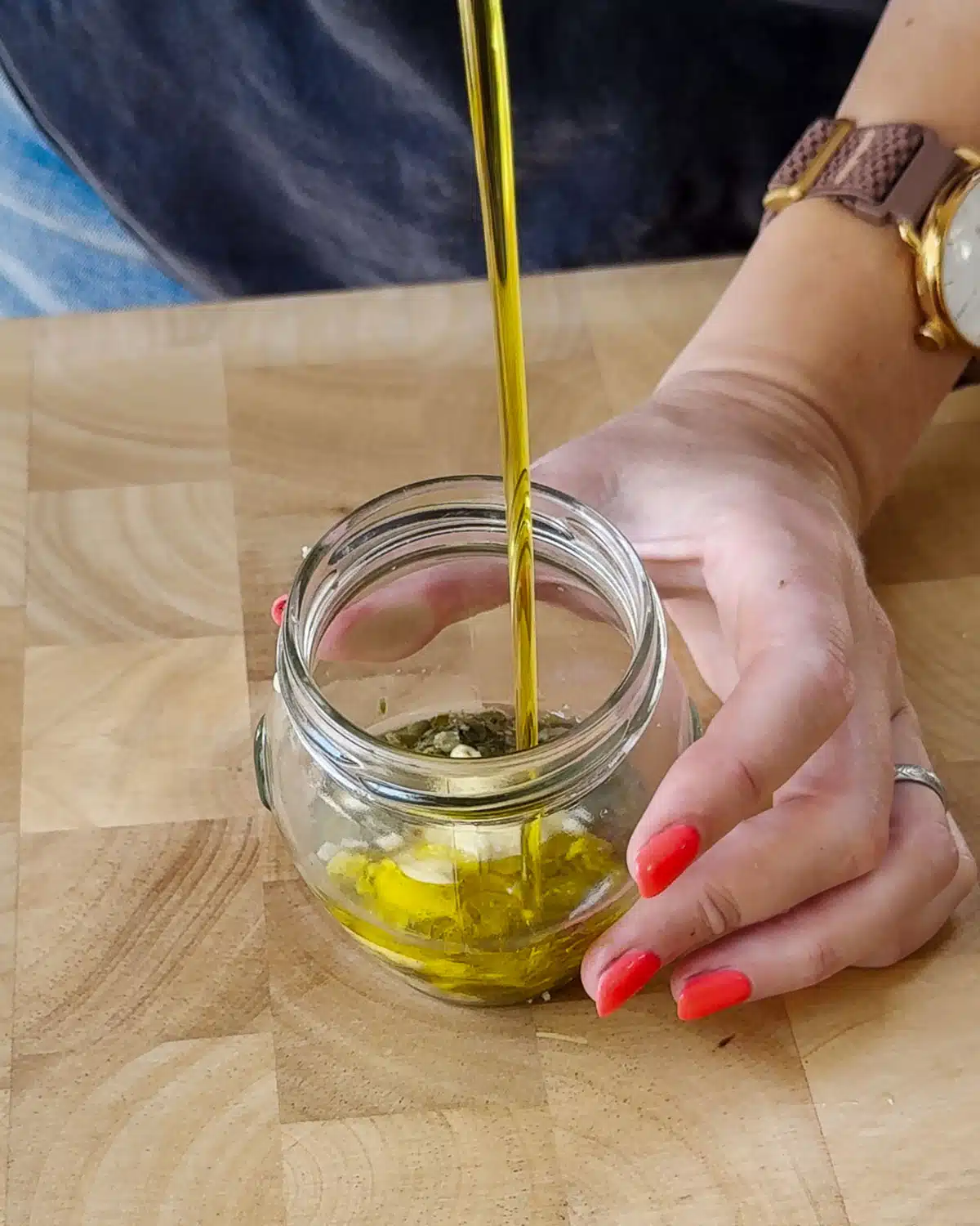 Make the salad dressing in an old jar.