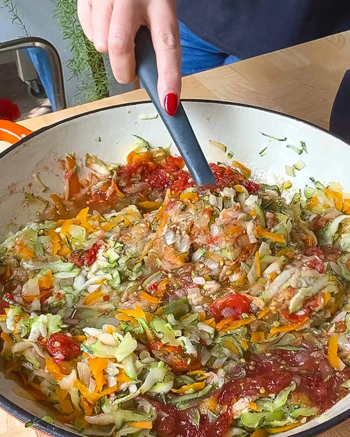 Mix in the tomatoes and seasonings.