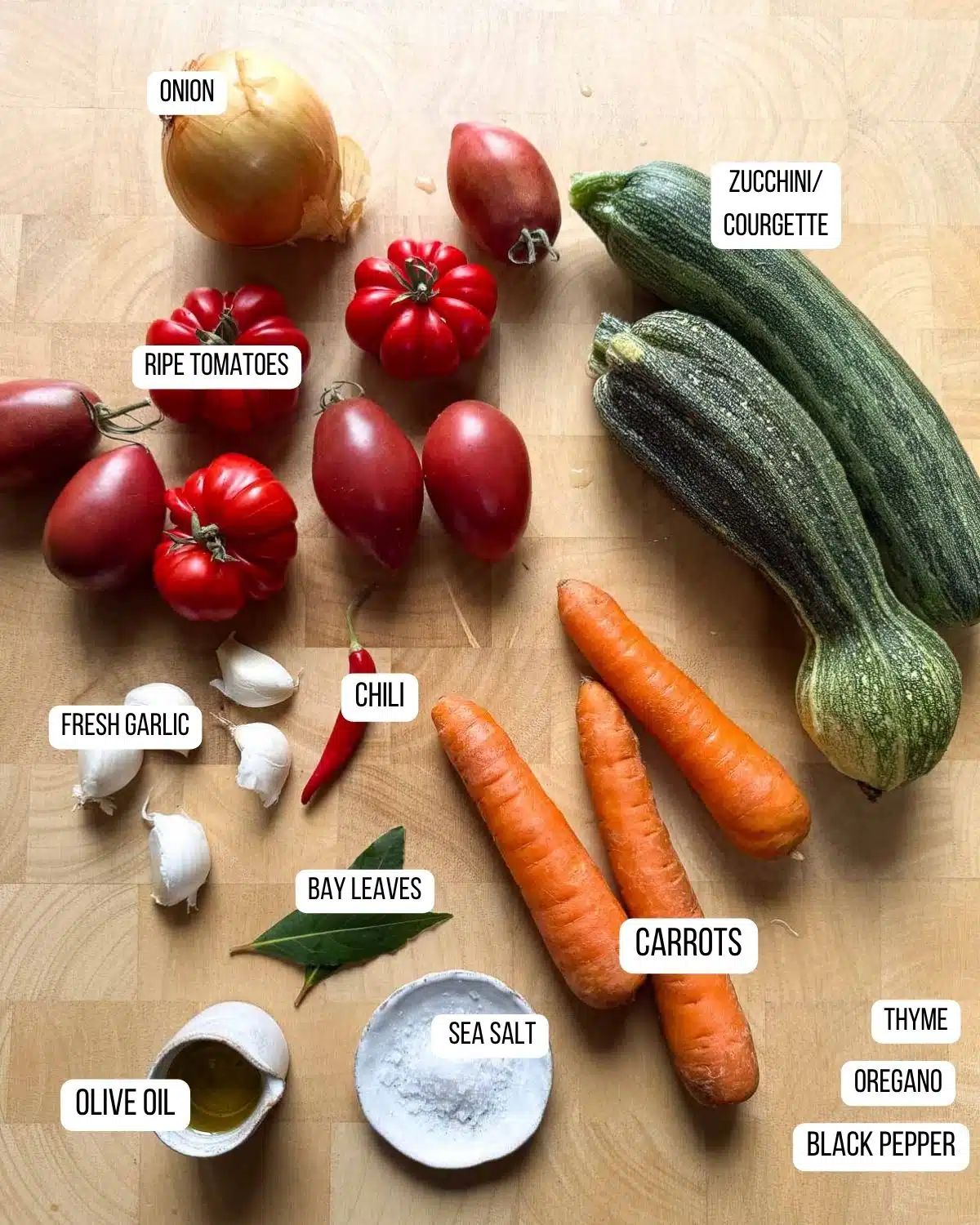 Ingredients for the courgette caviar laid out ready to use.