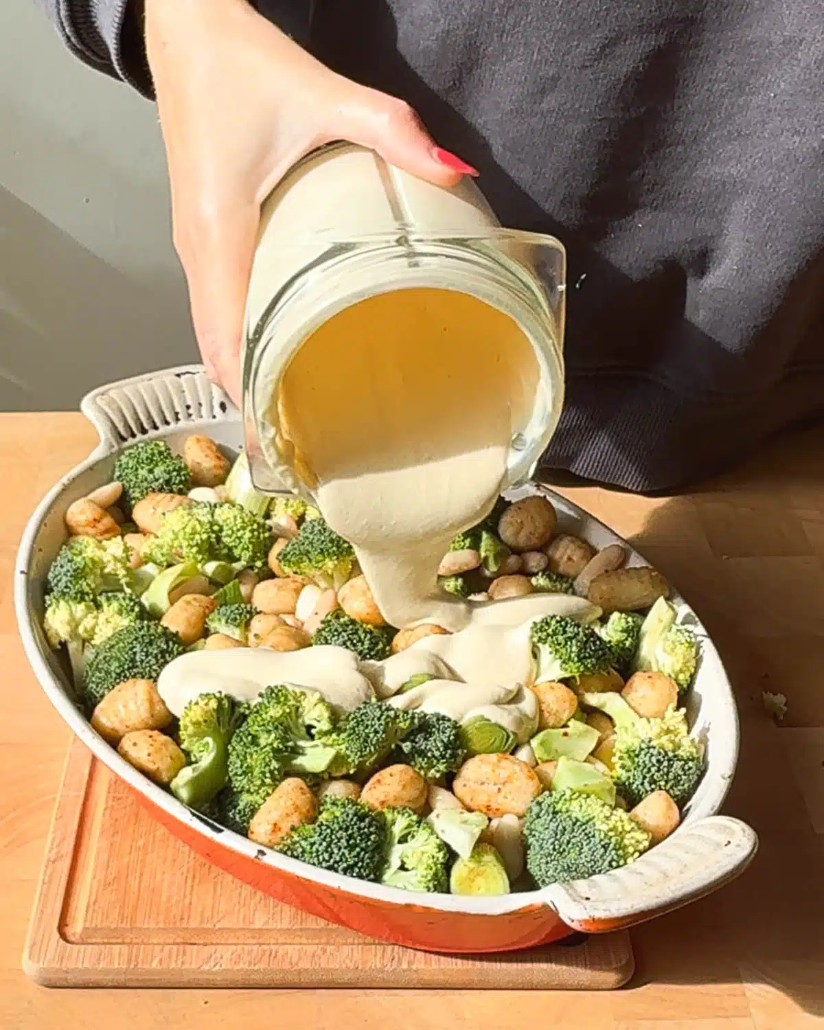 Pour over the cheese sauce.